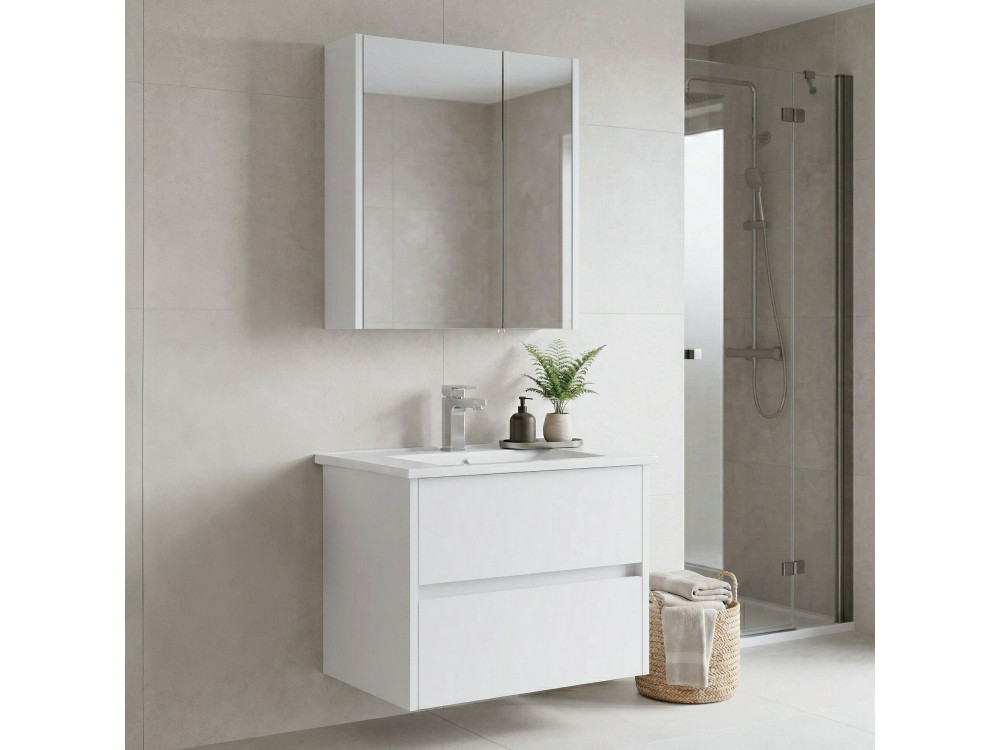 Zestaw szafki pod umywalkę z lustrem (2 elementy) „Arno 65” – 65 x 45 x 52 cm – biały