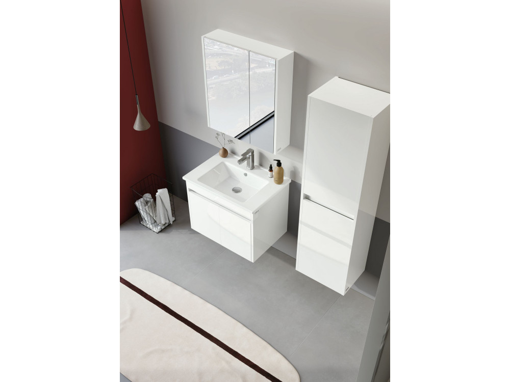Zestaw szafki pod umywalkę z lustrem (2 elementy) „Arno 65” – 65 x 45 x 52 cm – biały