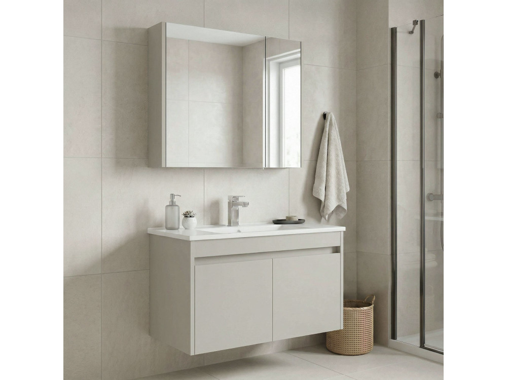 Zestaw szafki pod umywalkę z lustrem (2 elementy) „Arno 85” – 85 x 45 x 52 cm – Cashmere