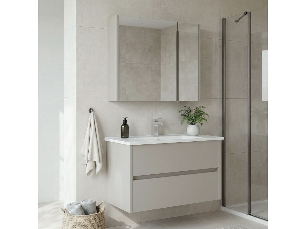 Zestaw szafki pod umywalkę z lustrem (2 elementy) „Arno 85” – 85 x 45 x 52 cm – Cashmere