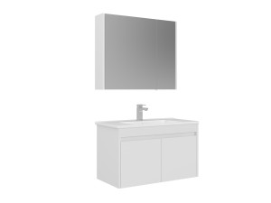 Zestaw szafki pod umywalkę z lustrem (2 elementy) „Arno 85” – 85 x 45 x 52 cm – biały