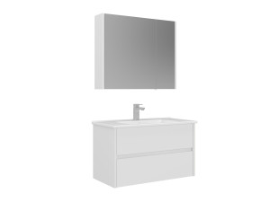 Zestaw szafki pod umywalkę z lustrem (2 elementy) „Arno 85” – 85 x 45 x 52 cm – biały