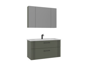 Zestaw szafki pod umywalkę z lustrem (2 elementy) „Bari 100 v2” – 100 x 45 x 55 cm – matowa zieleń