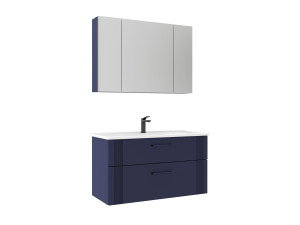 Zestaw szafki pod umywalkę z lustrem (2 elementy) „Bari 100 v2” – 100 x 45 x 55 cm – matowy granatowy