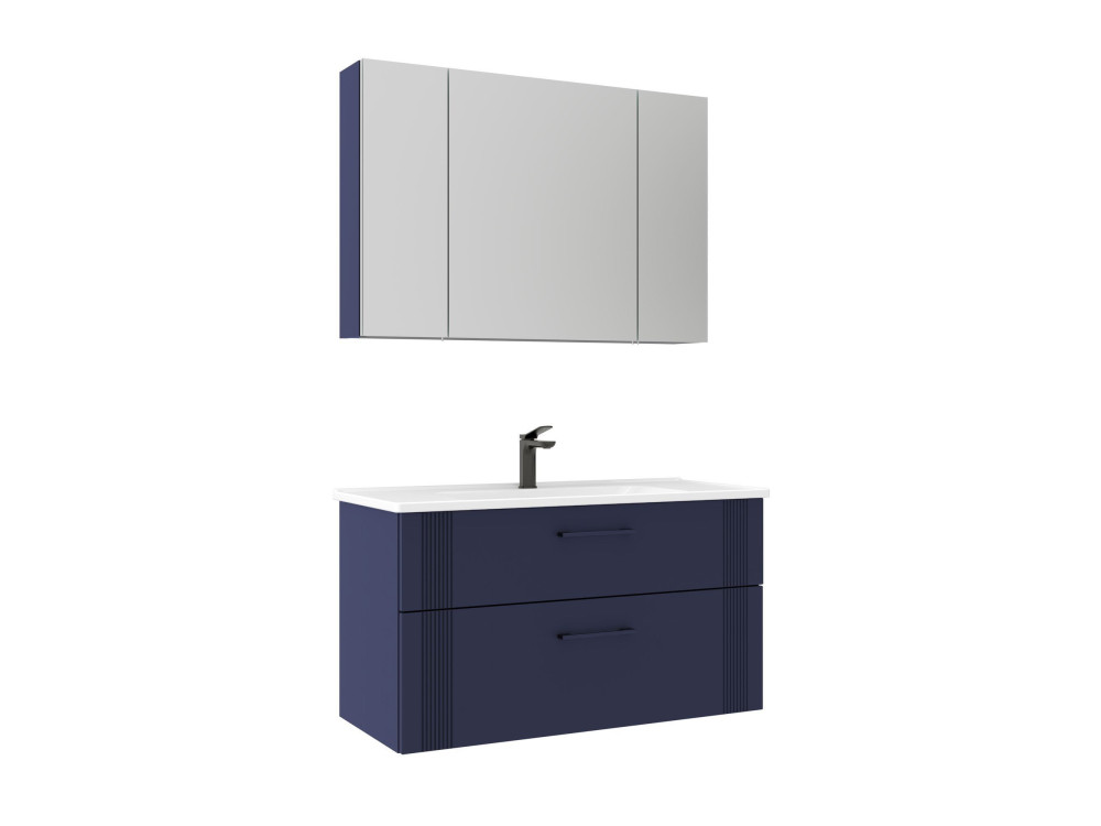 Zestaw szafki pod umywalkę z lustrem (2 elementy) „Bari 100 v2” – 100 x 45 x 55 cm – matowy granatowy