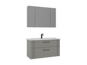 Zestaw szafki pod umywalkę z lustrem (2 elementy) „Bari 100 v2” – 100 x 45 x 55 cm – matowy kolor kaszmir
