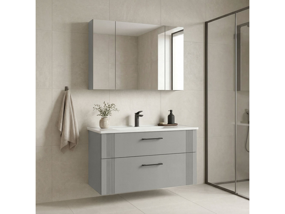 Zestaw szafki pod umywalkę z lustrem (2 elementy) „Bari 100 v2” – 100 x 45 x 55 cm – matowy kolor kaszmir