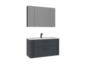 Zestaw szafki pod umywalkę z lustrem (2 elementy) „Bari 100 v2” – 100 x 45 x 55 cm – matowy antracyt