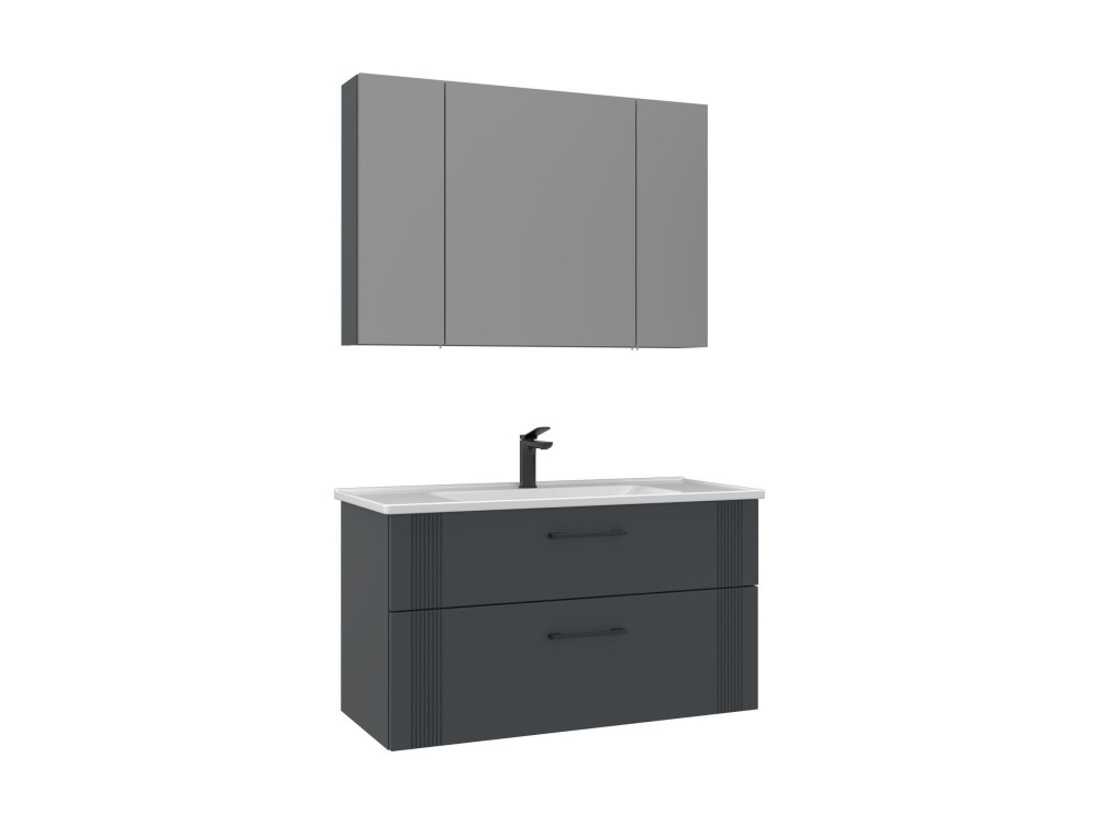 Zestaw szafki pod umywalkę z lustrem (2 elementy) „Bari 100 v2” – 100 x 45 x 55 cm – matowy antracyt