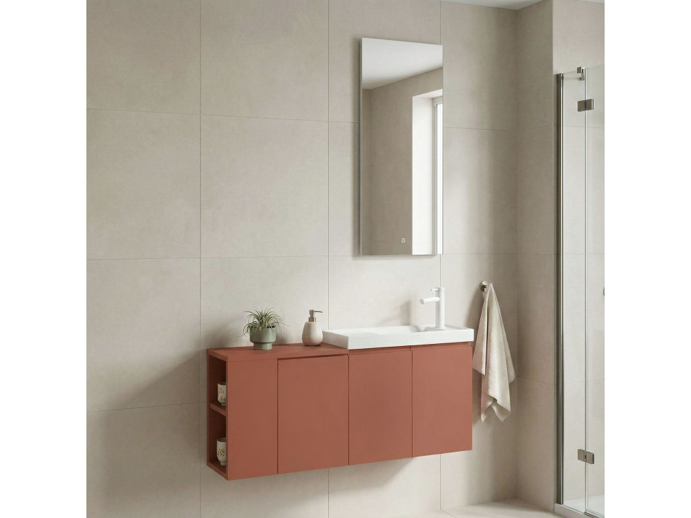 Zestaw szafki pod umywalkę z lustrem (2 elementy) „Ferla 110” – 110 x 22 x 45 cm – kolor Matte Cinnamon