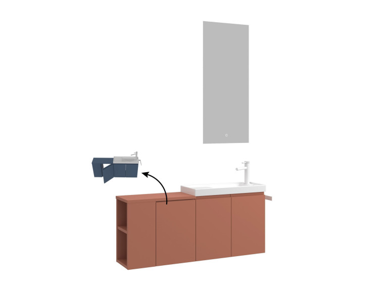 Zestaw szafki pod umywalkę z lustrem (2 elementy) „Ferla 110” – 110 x 22 x 45 cm – kolor Matte Cinnamon