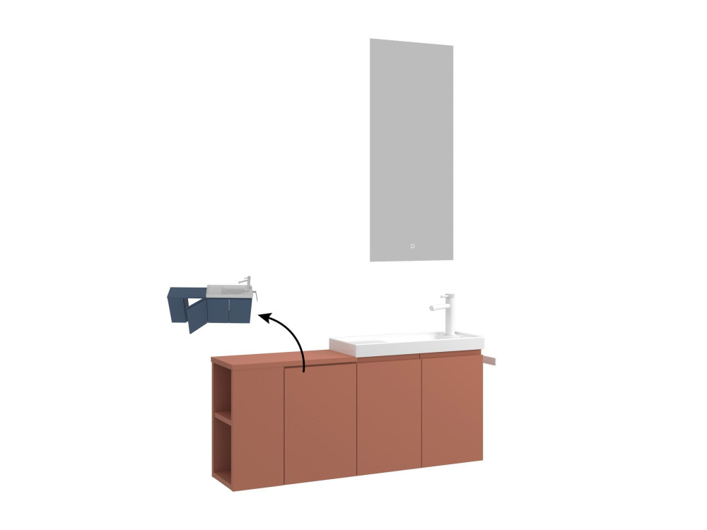 Zestaw szafki pod umywalkę z lustrem (2 elementy) „Ferla 110” – 110 x 22 x 45 cm – kolor Matte Cinnamon
