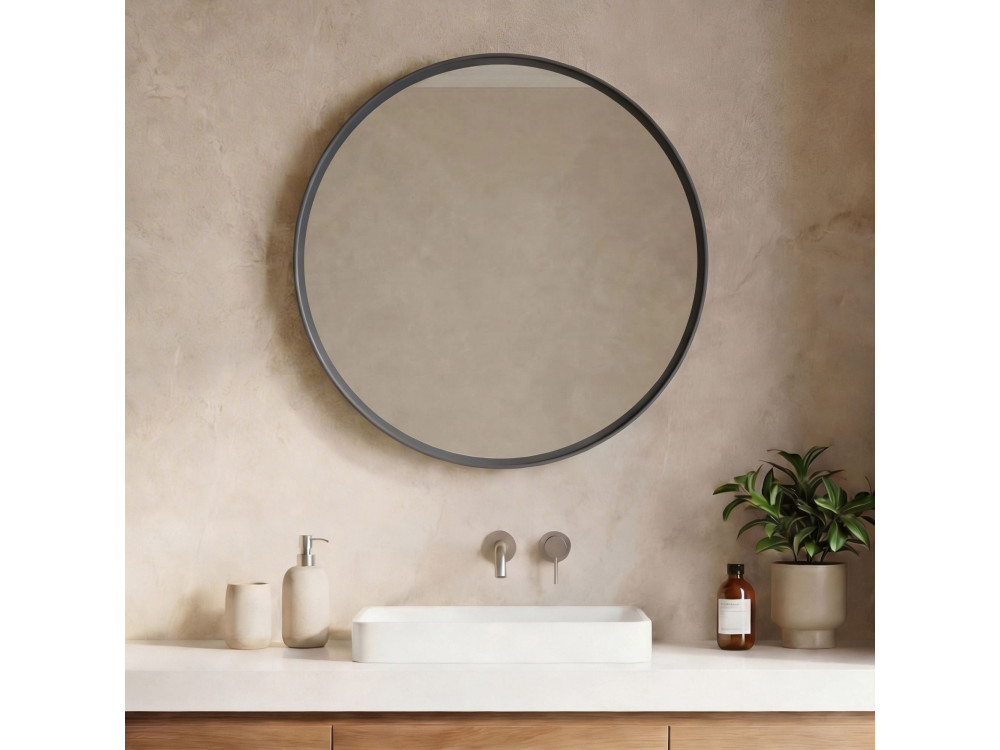 Dekoracyjne lustro drewniane „Moonlight 90 v2” – 90 x 7 x 90 cm – matowy antracyt