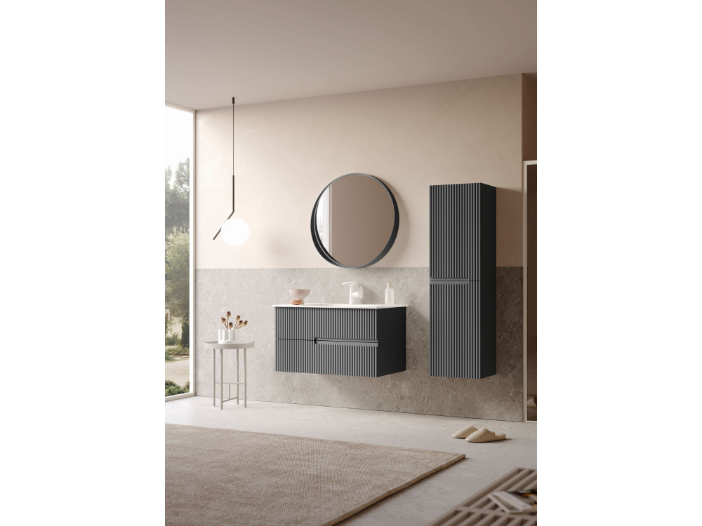 Dekoracyjne lustro drewniane „Moonlight 90 v2” – 90 x 7 x 90 cm – matowy antracyt