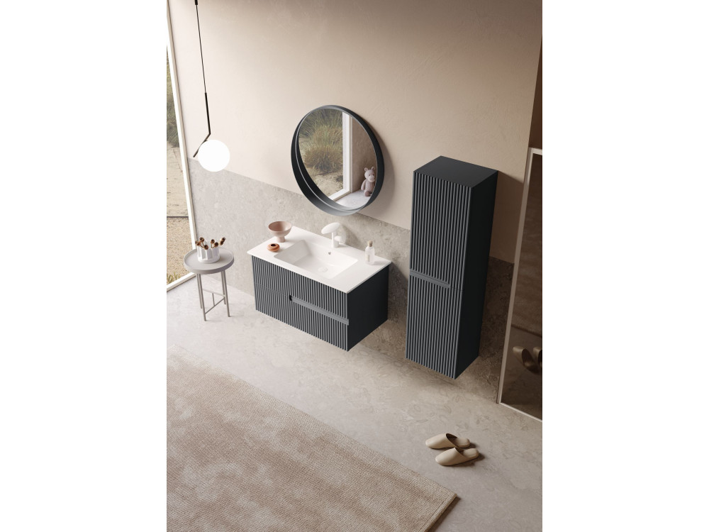 Dekoracyjne lustro drewniane „Moonlight 90 v2” – 90 x 7 x 90 cm – matowy antracyt