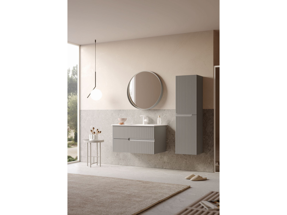 Dekoracyjne lustro drewniane „Moonlight 90 v2” – 90 x 7 x 90 cm – kolor Matte Mink