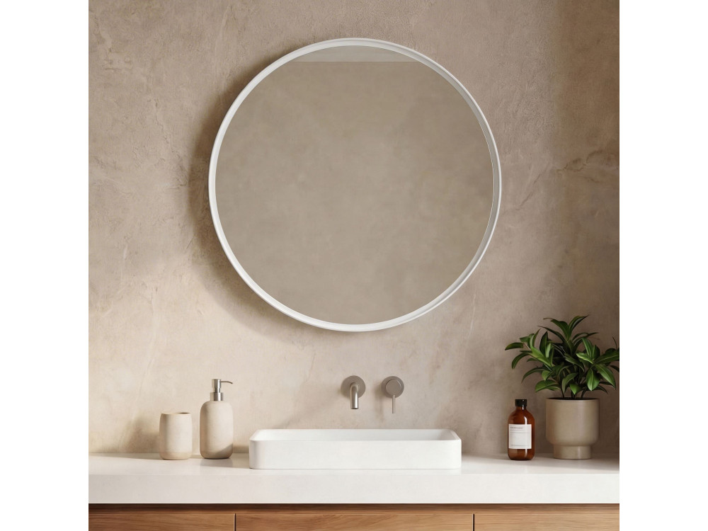 Dekoracyjne lustro drewniane „Moonlight 90 v2” – 90 x 7 x 90 cm – matowa biel