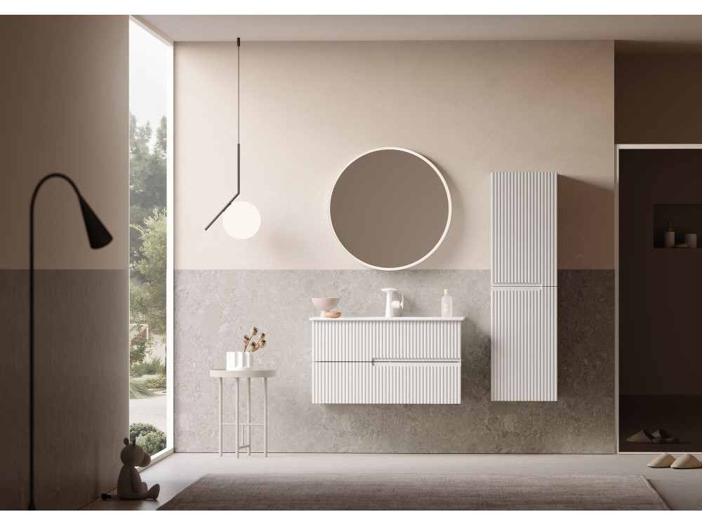 Dekoracyjne lustro drewniane „Moonlight 90 v2” – 90 x 7 x 90 cm – matowa biel