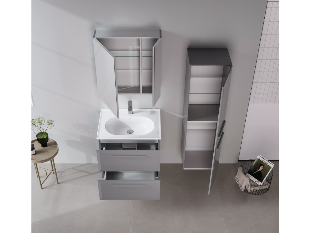 Szafka łazienkowa z lustrem „Nuvola 60 v2” – 66 x 16 x 60 cm – szara