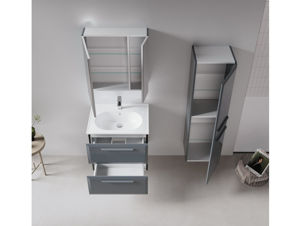 Szafka łazienkowa z lustrem „Nuvola 60 v2” – 66 x 16 x 60 cm – antracyt
