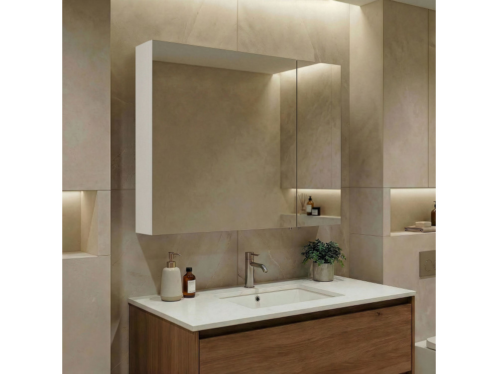 Szafka łazienkowa z lustrem „Nuvola 80 v2” – 75 x 16 x 66 cm – biała
