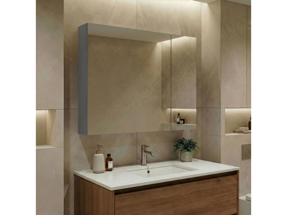 Szafka łazienkowa z lustrem „Nuvola 80 v2” – 75 x 16 x 66 cm – szara