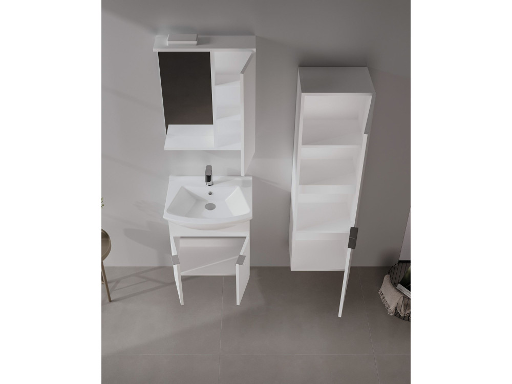 Szafka łazienkowa z lustrem „Purus 55” – 56 x 18 x 68 cm – biała