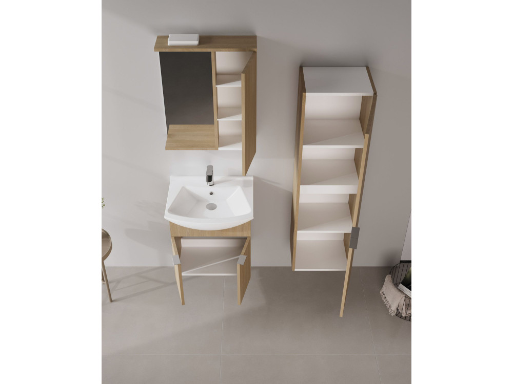 Szafka łazienkowa z lustrem „Purus 55” – 56 x 18 x 68 cm – dąb Sonomo