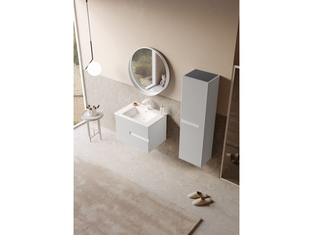 Dekoracyjne lustro drewniane „Moonlight 75 v2” – 75 x 7 x 75 cm – matowa biel
