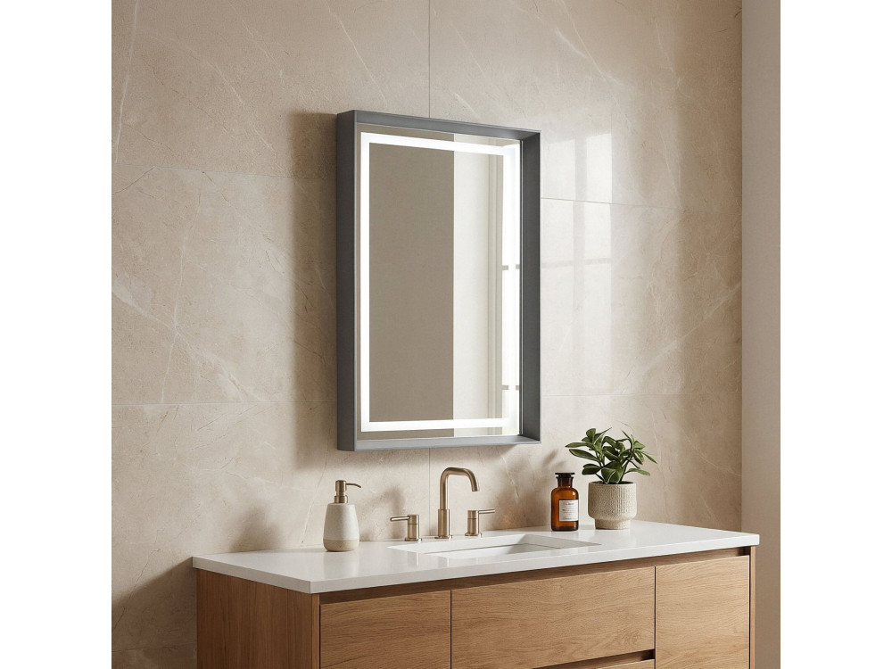 Dekoracyjne lustro drewniane „Craft 60 x 90 v2” – 60 x 10 x 90 cm – matowa szarość