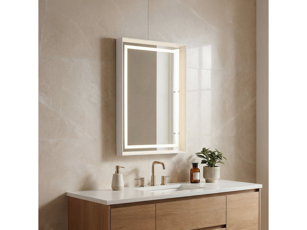 Dekoracyjne lustro drewniane „Craft 60 x 90 v2” – 60 x 10 x 90 cm – matowa biel