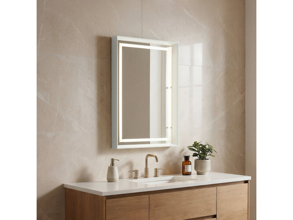 Dekoracyjne lustro drewniane „Craft 60 x 90 v2” – 60 x 10 x 90 cm – matowy kolor kaszmiru