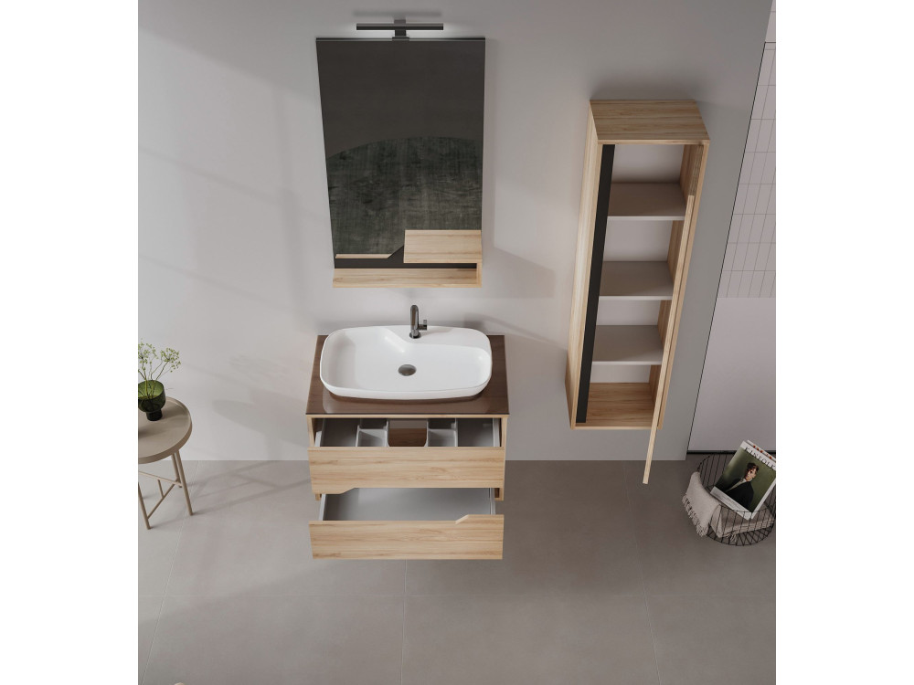 Dekoracyjne lustro drewniane „Galia 60” – 60 x 14 x 100 cm – dąb