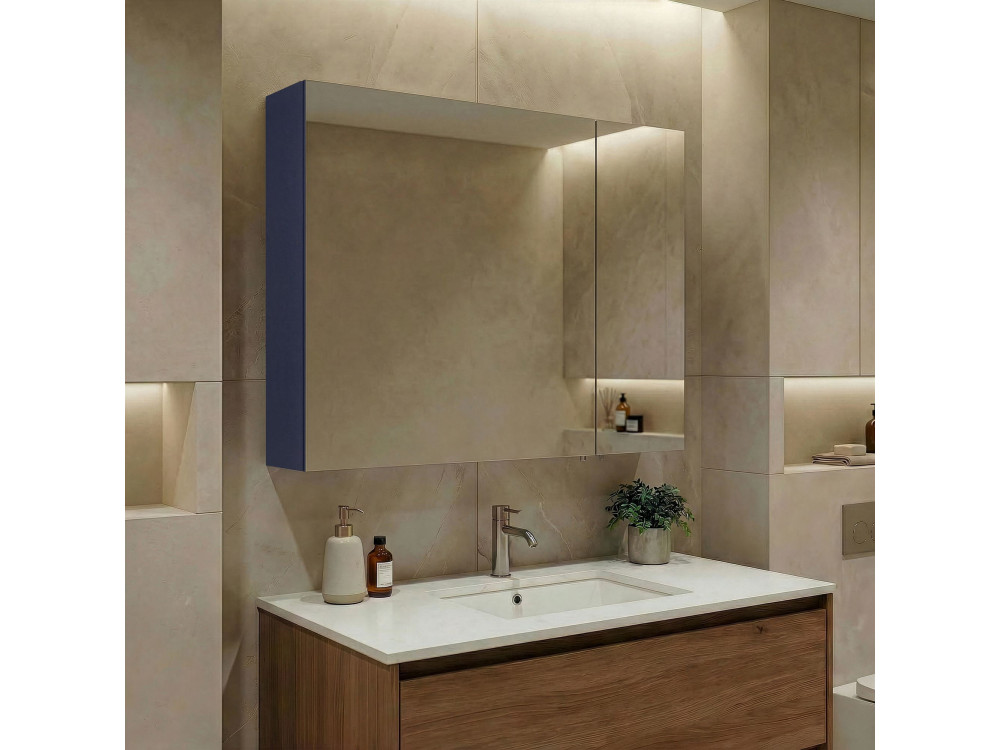 Szafka łazienkowa z lustrem „Bari 80” – 75 x 16 x 66 cm – matowy granatowy