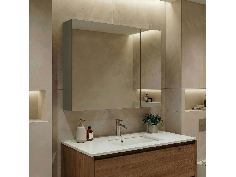 Szafka łazienkowa z lustrem „Bari 80” – 75 x 16 x 66 cm – matowa zieleń
