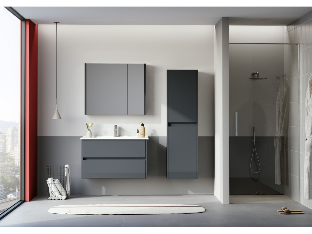 Szafka łazienkowa z lustrem „Arno 80” – 79 x 16 x 66 cm – szara / antracytowa