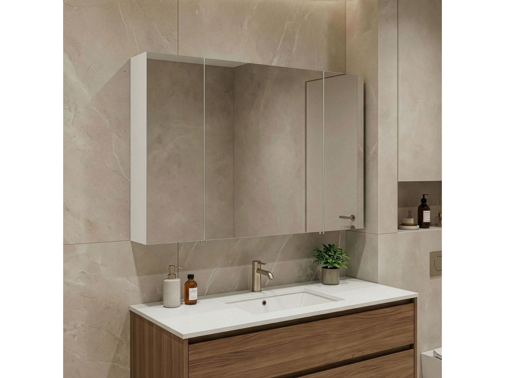 Szafka łazienkowa z lustrem „Bari 100” – 97 x 16 x 66 cm – matowa biel