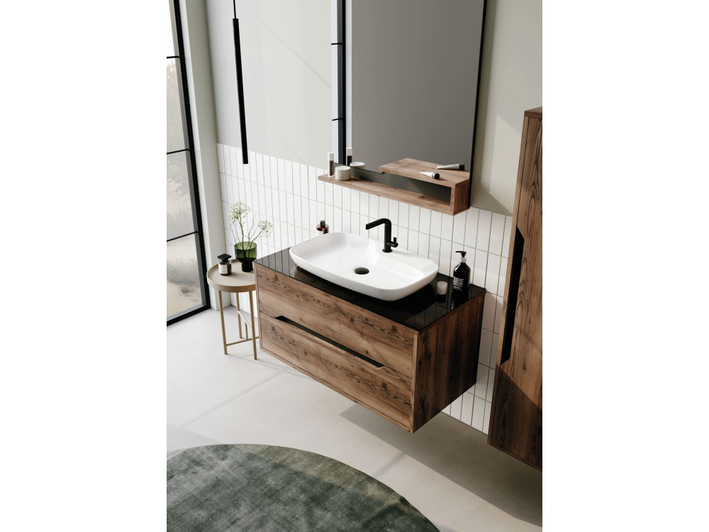 Dekoracyjne lustro drewniane „Galia 80” – 60 x 14 x 100 cm – ciemny orzech