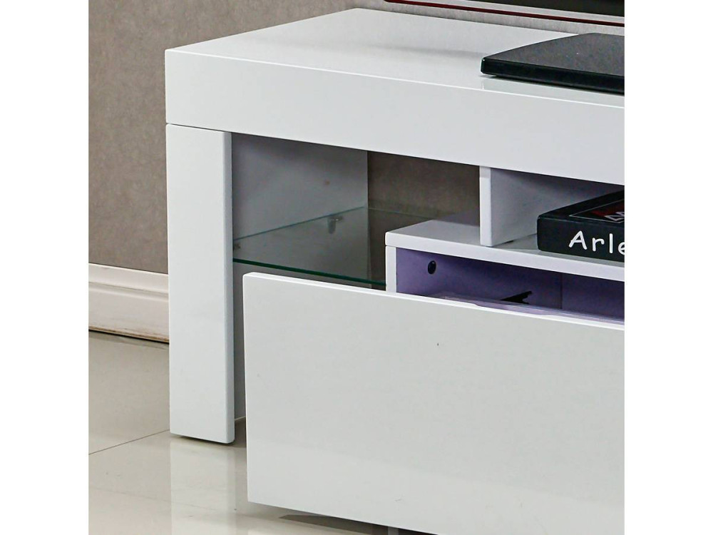 Mebel pod telewizor "Borda" z podświetleniem LED - 130 x 34 x 45 cm - Biała lakierowana