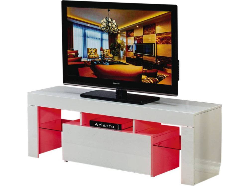 Mebel pod telewizor "Borda" z podświetleniem LED - 130 x 34 x 45 cm - Biała lakierowana