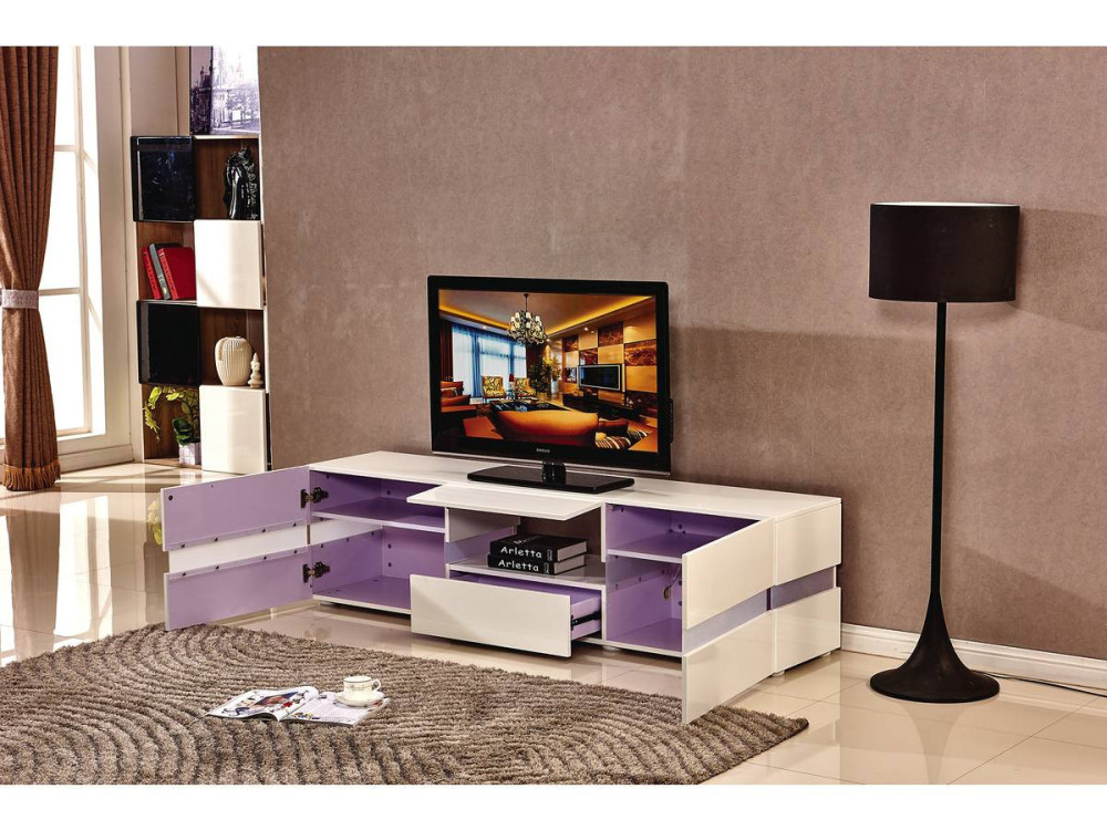 Szafka pod telewizor z podświetleniem LED „Vida” - 177 x 39 x 45 cm - Biała lakierowana
