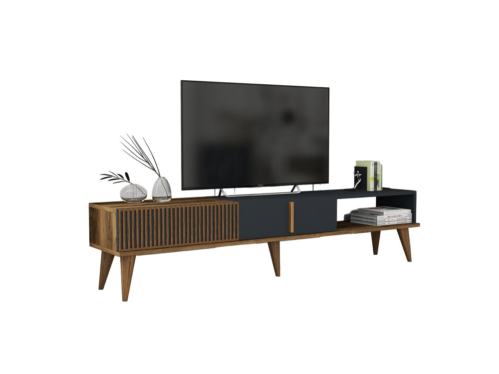 Drewniana podstawa pod telewizor "Milan" - 180 x 35 x 40 cm - Orzech, Antracyt