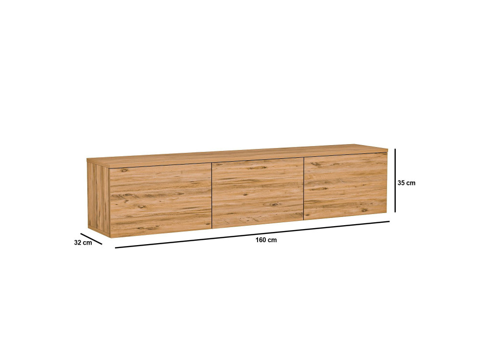 Podwieszany drewniany stojak TV "Neon" z oświetleniem LED - 160 x 32 x 35 cm - Jasnobrązowy