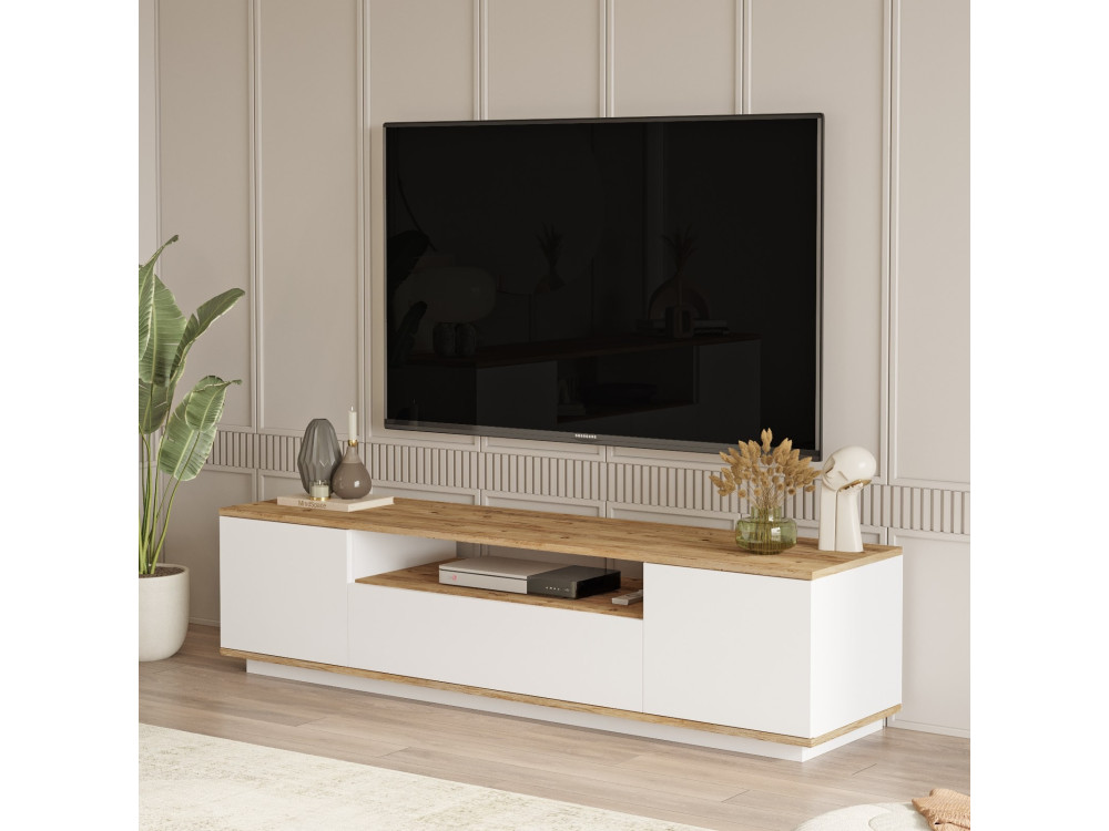 Drewniana podstawa pod telewizor FR7 - 180 x 44 x 44 cm - sosna atlantycka-biała