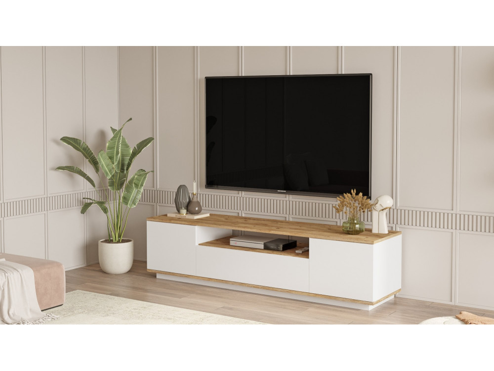 Drewniana podstawa pod telewizor FR7 - 180 x 44 x 44 cm - sosna atlantycka-biała