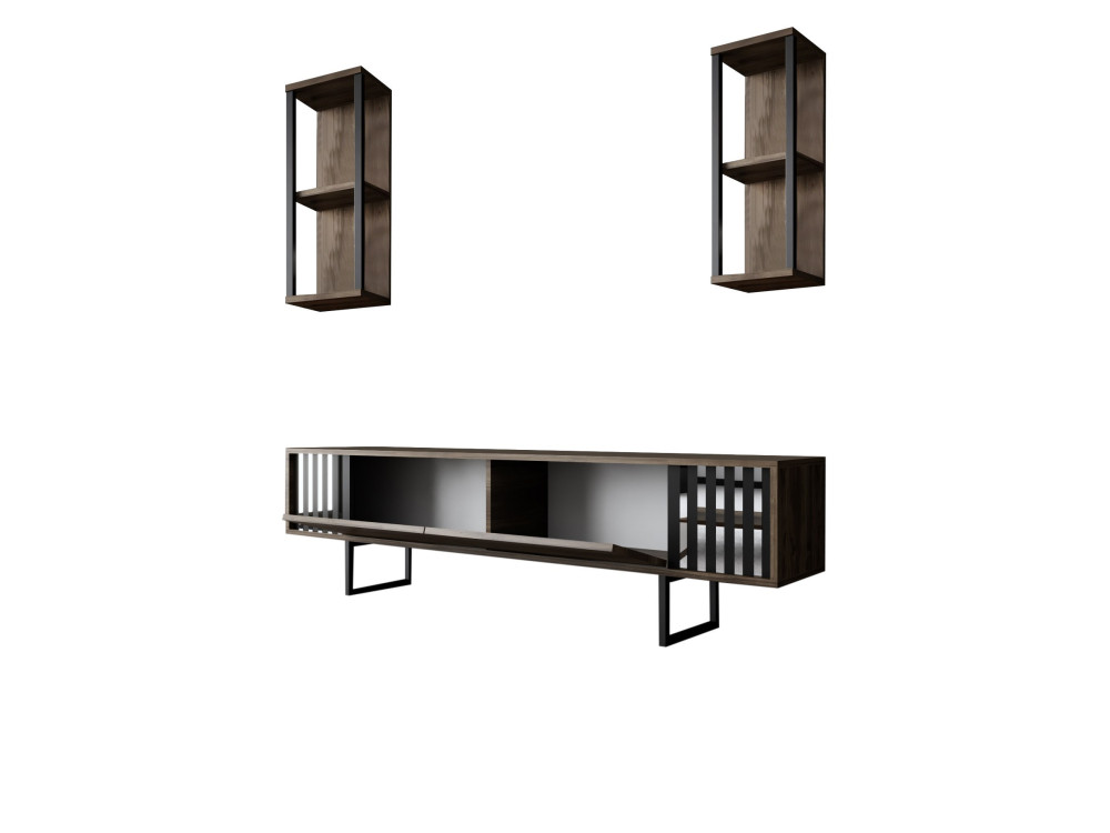 Drewniana podstawa pod telewizor "Chrome Line" - 180 x 30 x 48 cm - orzech czarny