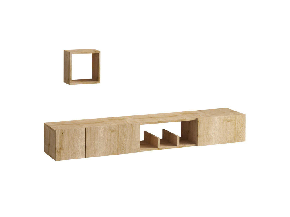 Drewniany stojak TV "Avior" z półką ścienną - 180 x 32 x 25 cm - Beżowy