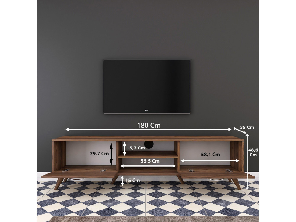 Drewniany stojak na telewizor "Atik" - 180 x 35 x 48 cm - Brązowy