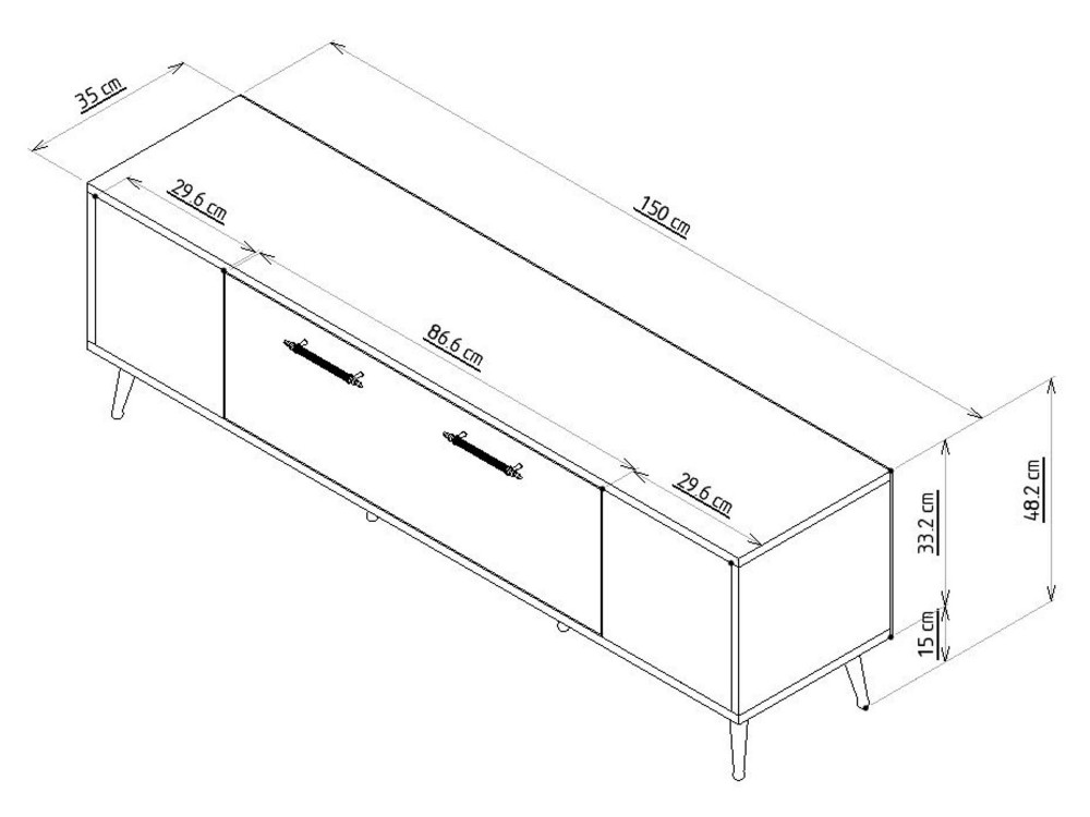 Drewniany stojak na telewizor "Detas" - 150 x 35 x 48 cm - Srebrny