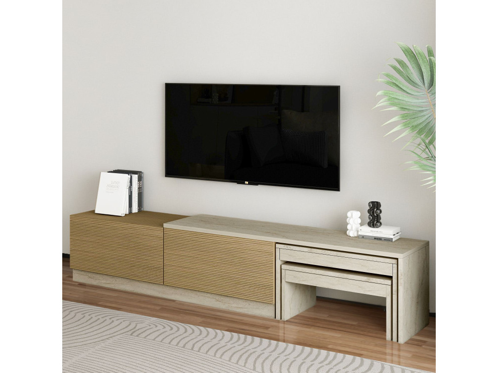 Drewniany stojak na telewizor "Nest" - 180 x 30 x 36 cm - Beżowy